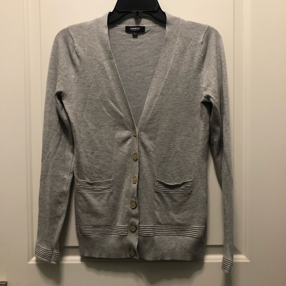 Premise Light Gray Relaxed Long Cardigan Small